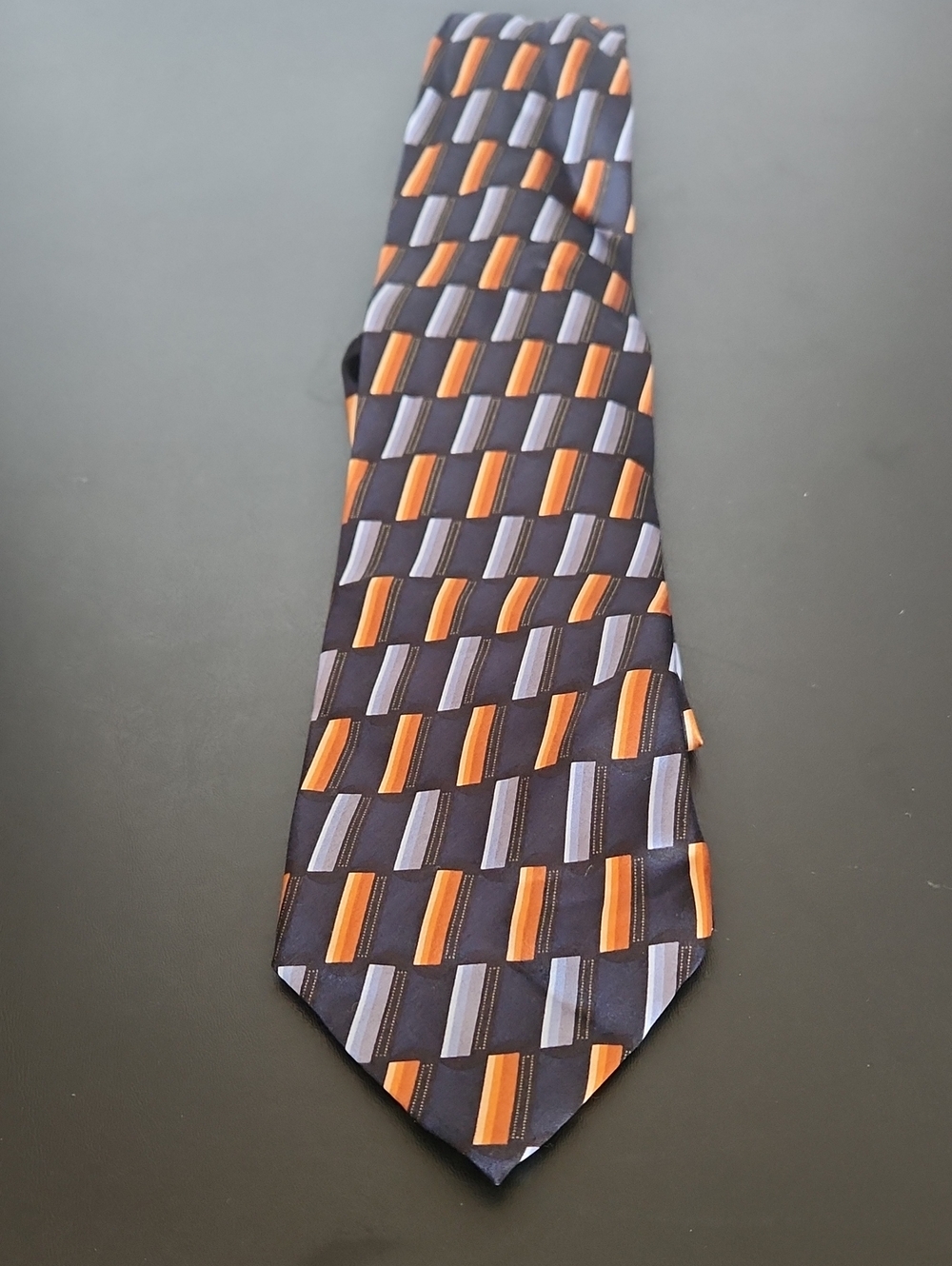 Alexander Julian Navy Tie with Orange and Gray Geometric Blocks